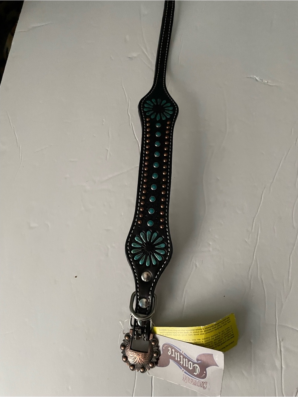 Leather turquoise studded dog collar 20” M - Picture 3 of 8